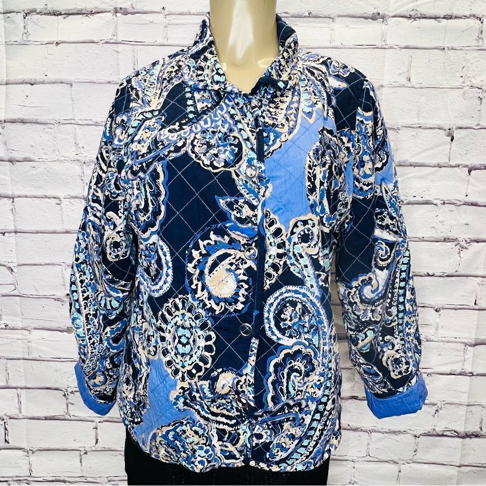 Chicos 1 Blazer Quilted Long Sleeve Paisley jacket size 2